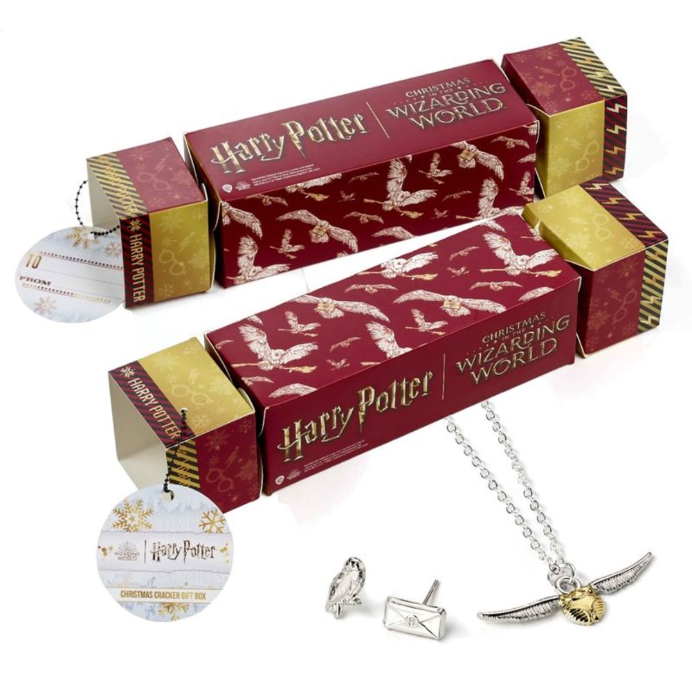 Harry Potter Red Gift w/ Hedwig & Letter Earrings & Golden Snitch Necklace